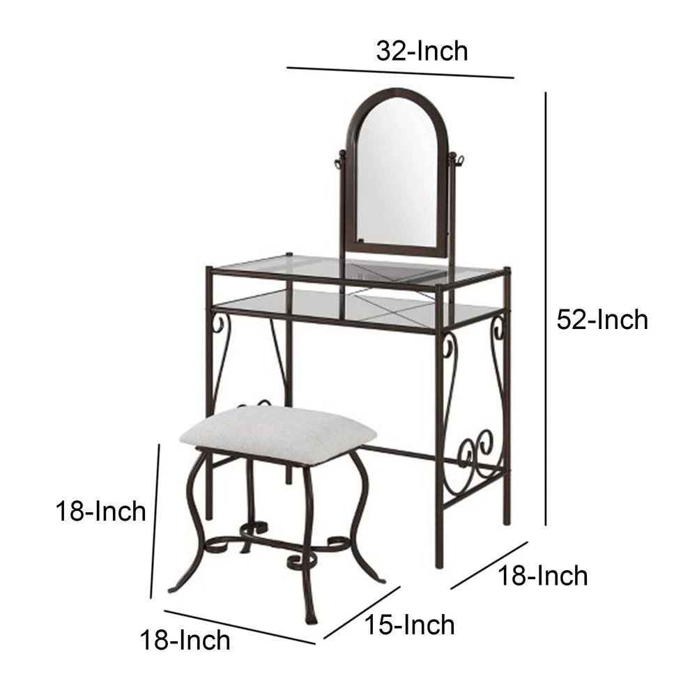 Classic Black Metal Vanity Set with Cheval Mirror and Stool 52.4 in. x 31.8 in. x 18.3 in. by Benjara 6 Classic Black Metal Vanity Set with Cheval Mirror and Stool 52.4 in. x 31.8 in. x 18.3 in. by Benjara - Image 6