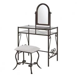 Classic Black Metal Vanity Set with Cheval Mirror and Stool 52.4 in. x 31.8 in. x 18.3 in. by Benjara