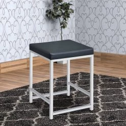 15 in. x 20.25 in. Vanity Stool with Leatherette Seat and Tubular Frame in Black by Benjara -Cheap Benjara Store black benjara makeup vanities bm245892 31 1000