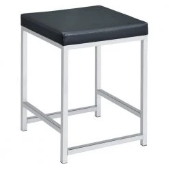 15 in. x 20.25 in. Vanity Stool with Leatherette Seat and Tubular Frame in Black by Benjara