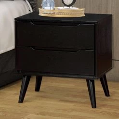 Lennart Mid Century Modern 2-Drawer Black 17 in. L x 23.63 in. W x 24 in. H Nightstand by Benjara -Cheap Benjara Store black benjara nightstands bm123112 fa 1000