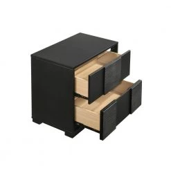 Reza Modern 2-Drawers Black Wood Nightstand with Textured Felt Lined (23.5 in. H x 25 in. W x 15.25 in. L) by Benjara -Cheap Benjara Store black benjara nightstands bm280473 31 1000