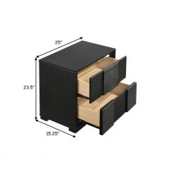 Reza Modern 2-Drawers Black Wood Nightstand with Textured Felt Lined (23.5 in. H x 25 in. W x 15.25 in. L) by Benjara -Cheap Benjara Store black benjara nightstands bm280473 44 1000
