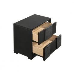 Reza Modern 2-Drawers Black Wood Nightstand with Textured Felt Lined (23.5 in. H x 25 in. W x 15.25 in. L) by Benjara