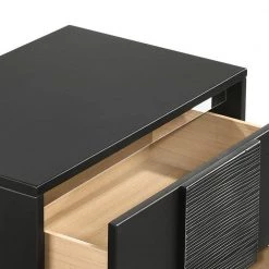 Reza Modern 2-Drawers Black Wood Nightstand with Textured Felt Lined (23.5 in. H x 25 in. W x 15.25 in. L) by Benjara -Cheap Benjara Store black benjara nightstands bm280473 c3 1000