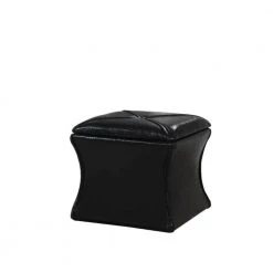 Black Leatherette Button Tufted Square Storage Ottoman with Seating 14.5" L x 14.5" W X 17.5" H by Benjara