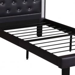 Black Polyurethane Twin Size Bed in High Headboard by Benjara -Cheap Benjara Store black benjara platform beds bm167272 1f 1000