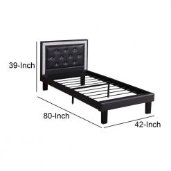 Black Polyurethane Twin Size Bed in High Headboard by Benjara -Cheap Benjara Store black benjara platform beds bm167272 44 1000