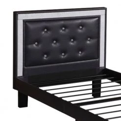 Black Polyurethane Twin Size Bed in High Headboard by Benjara -Cheap Benjara Store black benjara platform beds bm167272 4f 1000