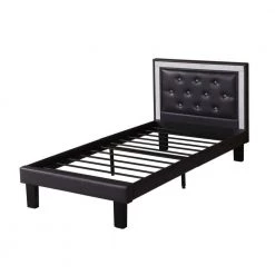 Black Polyurethane Twin Size Bed in High Headboard by Benjara