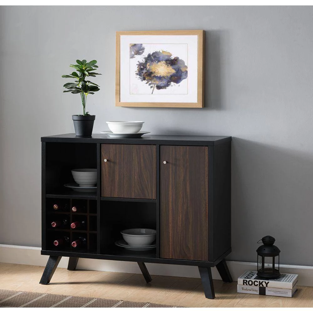 Black and Brown Wooden Buffet with Angled Legs by Benjara 6 Black and Brown Wooden Buffet with Angled Legs by Benjara - Image 6