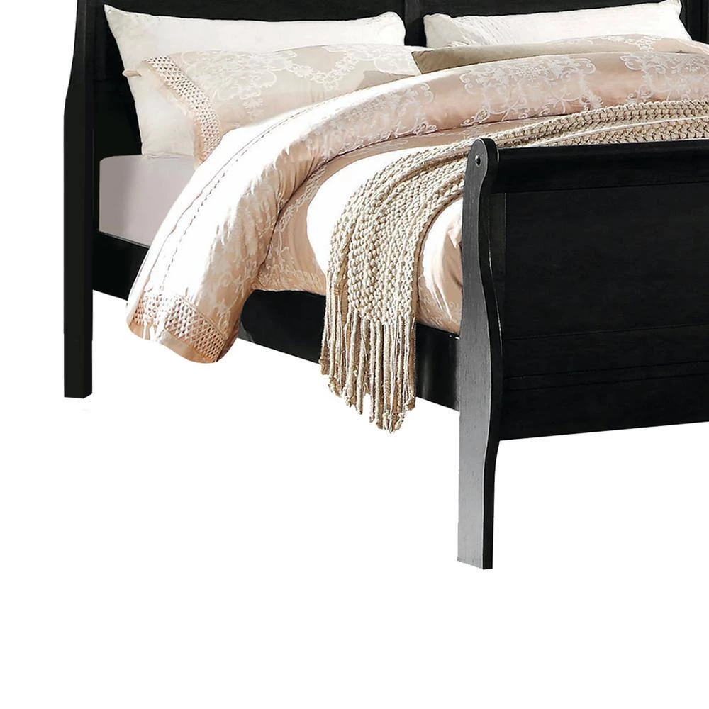 Modern Style Black Elegant Queen Size Sleigh Bed by Benjara 4 Modern Style Black Elegant Queen Size Sleigh Bed by Benjara - Image 4