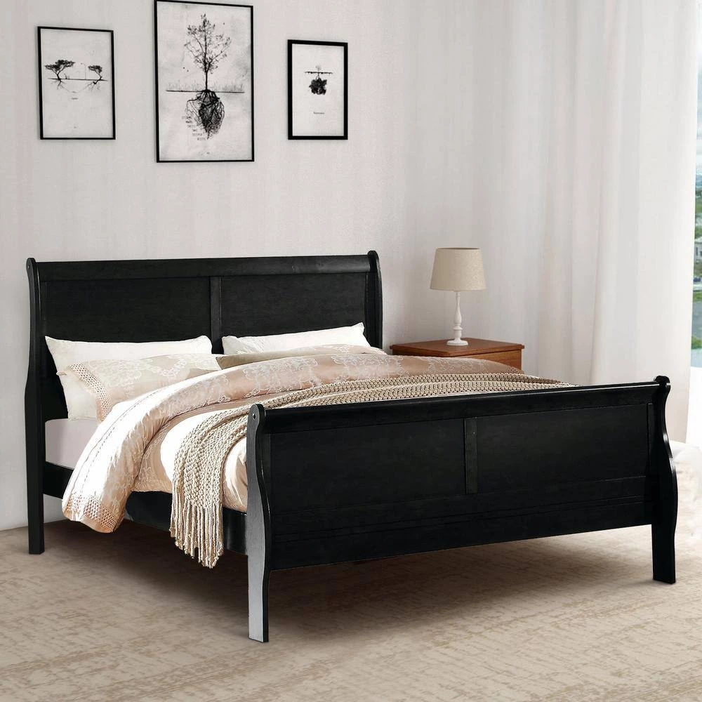 Modern Style Black Elegant Queen Size Sleigh Bed by Benjara 7 Modern Style Black Elegant Queen Size Sleigh Bed by Benjara - Image 7