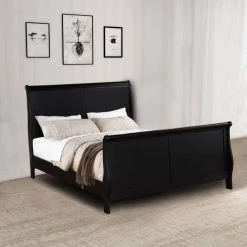 Louis Philippe Fabulous Black California King Size Bed by Benjara -Cheap Benjara Store black benjara sleigh beds bm171674 fa 1000
