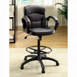 Belleville Contemporary Black Leather Office Chair with Arms by Benjara -Cheap Benjara Store black benjara task chairs bm131835 31 1000