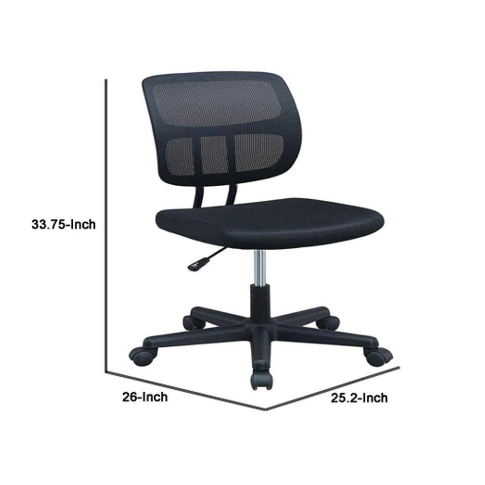 Black Fabric Office Chair with Curved Mesh Back and Padded Seat by Benjara 5 Black Fabric Office Chair with Curved Mesh Back and Padded Seat by Benjara - Image 5