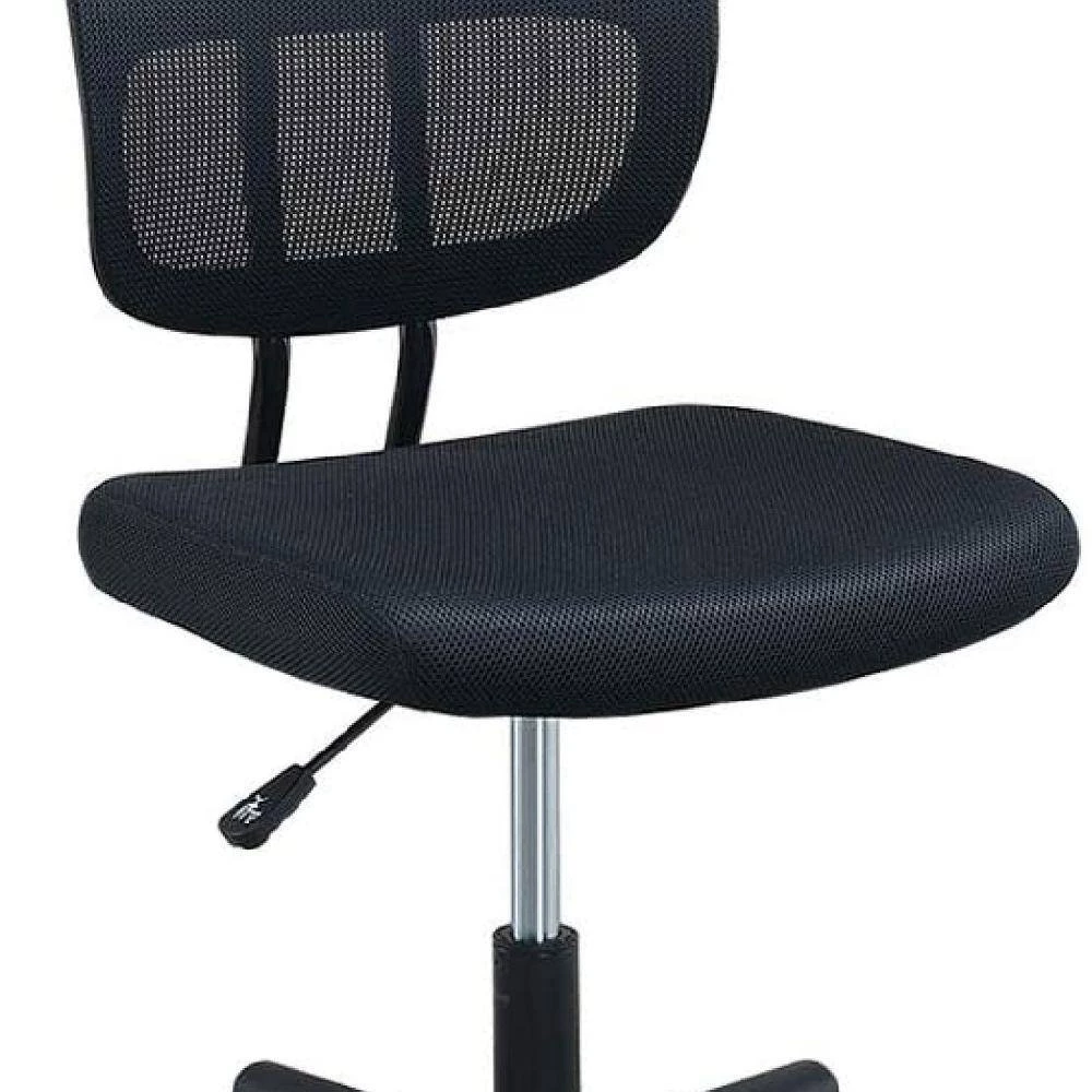 Black Fabric Office Chair with Curved Mesh Back and Padded Seat by Benjara 3 Black Fabric Office Chair with Curved Mesh Back and Padded Seat by Benjara - Image 3