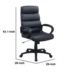 Black Leatherette Office Chair with Horizontally Tufted Padded Back by Benjara -Cheap Benjara Store black benjara task chairs bm266480 44 1000