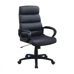 Black Leatherette Office Chair with Horizontally Tufted Padded Back by Benjara