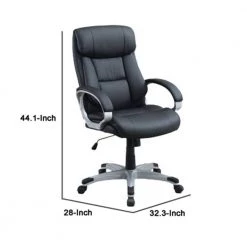 Black Leatherette Office Chair with Top Padded Back and Curved Arms by Benjara -Cheap Benjara Store black benjara task chairs bm266482 44 1000