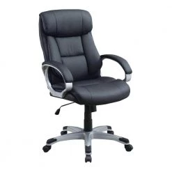 Black Leatherette Office Chair with Top Padded Back and Curved Arms by Benjara