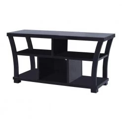 16 in. Black Wood TV Stand Fits TVs Up to 42 in. with Built-In Storage by Benjara