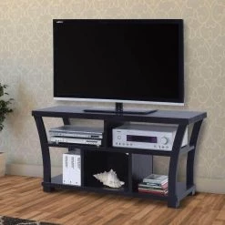 16 in. Black Wood TV Stand Fits TVs Up to 42 in. with Built-In Storage by Benjara -Cheap Benjara Store black benjara tv stands bm157869 fa 1000