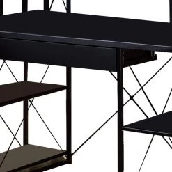 Industrial Style 24 in. H with Metal Black Writing Desk with 4-Open Selves and Bookcase Hutch by Benjara -Cheap Benjara Store black benjara writing desks bm209613 1f 1000