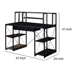 Industrial Style 24 in. H with Metal Black Writing Desk with 4-Open Selves and Bookcase Hutch by Benjara -Cheap Benjara Store black benjara writing desks bm209613 44 1000