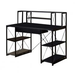 Industrial Style 24 in. H with Metal Black Writing Desk with 4-Open Selves and Bookcase Hutch by Benjara