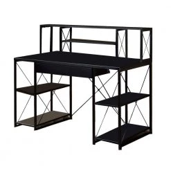 Industrial Style 24 in. H with Metal Black Writing Desk with 4-Open Selves and Bookcase Hutch by Benjara -Cheap Benjara Store black benjara writing desks bm209613 77 1000