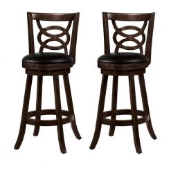 Swivel 42.25 in. Black and Brown Bar Stool with Upholstered Seat (Set of 2) by Benjara