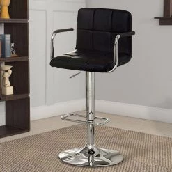Contemporary 37.75 in Black Bar Chair With Arm by Benjara -Cheap Benjara Store black chrome benjara bar stools bm131809 c3 1000