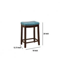 26 in. H Blue and Brown Wooden Counter Stool with Faux Leather Upholstery by Benjara -Cheap Benjara Store blue and brown benjara bar stools bm144056 44 1000