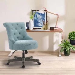 35 in. H Blue and Gray Wooden Office Chair with Textured Fabric Upholstery by Benjara -Cheap Benjara Store blue and gray benjara task chairs bm143950 31 1000