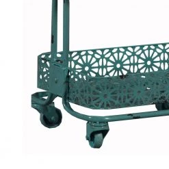 Blue 3-Tier Spacious Metal Cart with Pierced Floral Design by Benjara -Cheap Benjara Store blue benjara bar carts bm144211 1f 1000