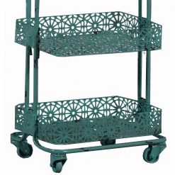 Blue 3-Tier Spacious Metal Cart with Pierced Floral Design by Benjara -Cheap Benjara Store blue benjara bar carts bm144211 4f 1000