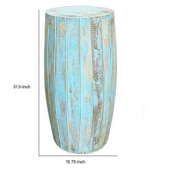 31.5 in. Washed Blue Backless Wood Stool with Elongated Drum Shape and Round Base by Benjara -Cheap Benjara Store blue benjara bar stools bm274805 44 1000