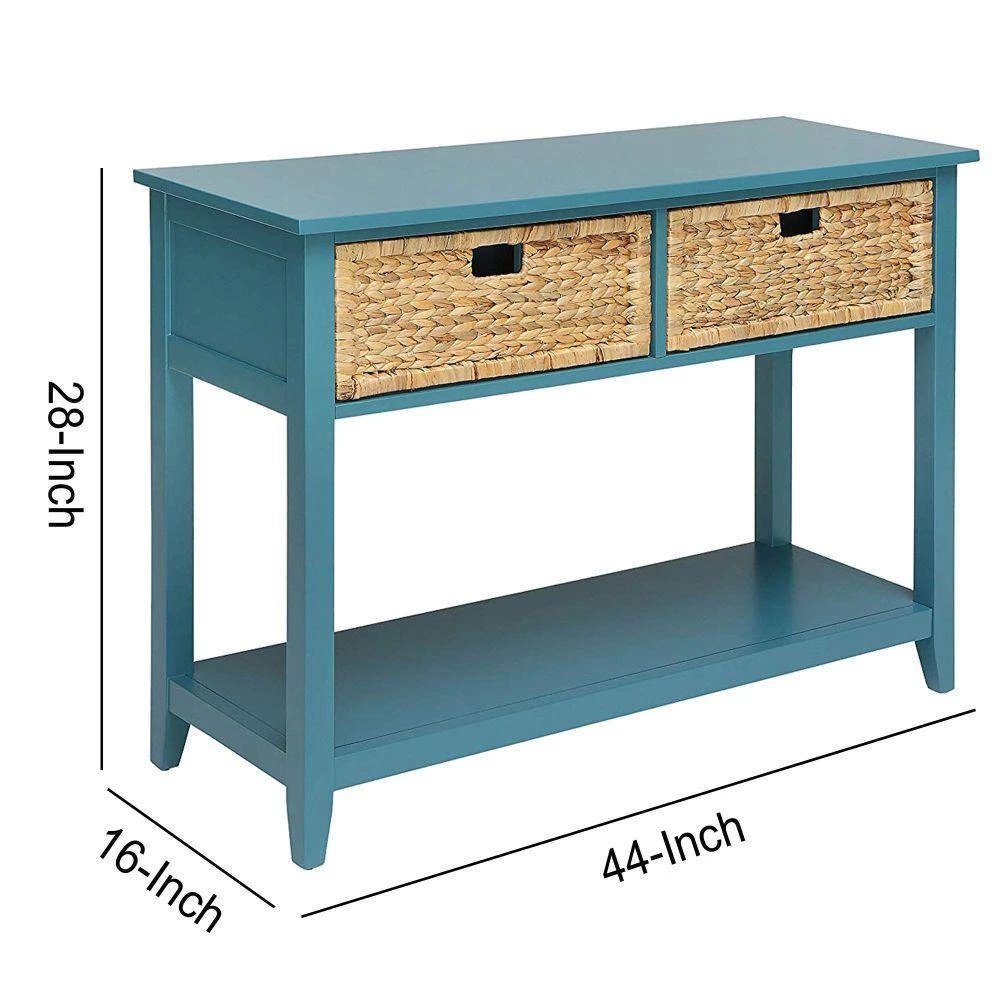 44 in. L Blue 2 Weave Front Drawer Rectangle Wooden Console Table with Open Bottom Shelf by Benjara 6 44 in. L Blue 2 Weave Front Drawer Rectangle Wooden Console Table with Open Bottom Shelf by Benjara - Image 6