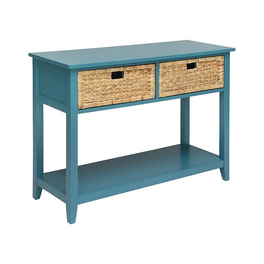 44 in. L Blue 2 Weave Front Drawer Rectangle Wooden Console Table with Open Bottom Shelf by Benjara 1 44 in. L Blue 2 Weave Front Drawer Rectangle Wooden Console Table with Open Bottom Shelf by Benjara