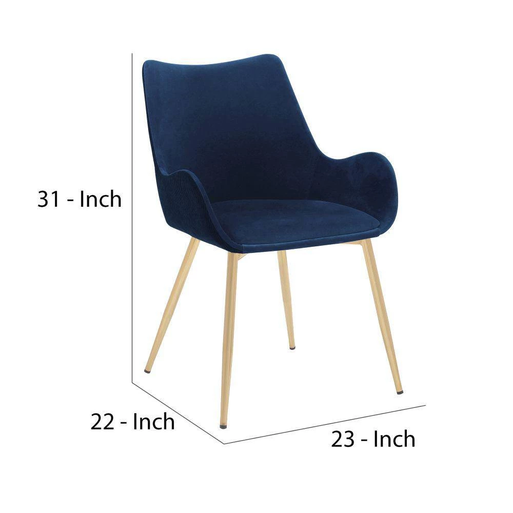 Blue Dining Chair with Sloped Arms and Metal Legs by Benjara 6 Blue Dining Chair with Sloped Arms and Metal Legs by Benjara - Image 6