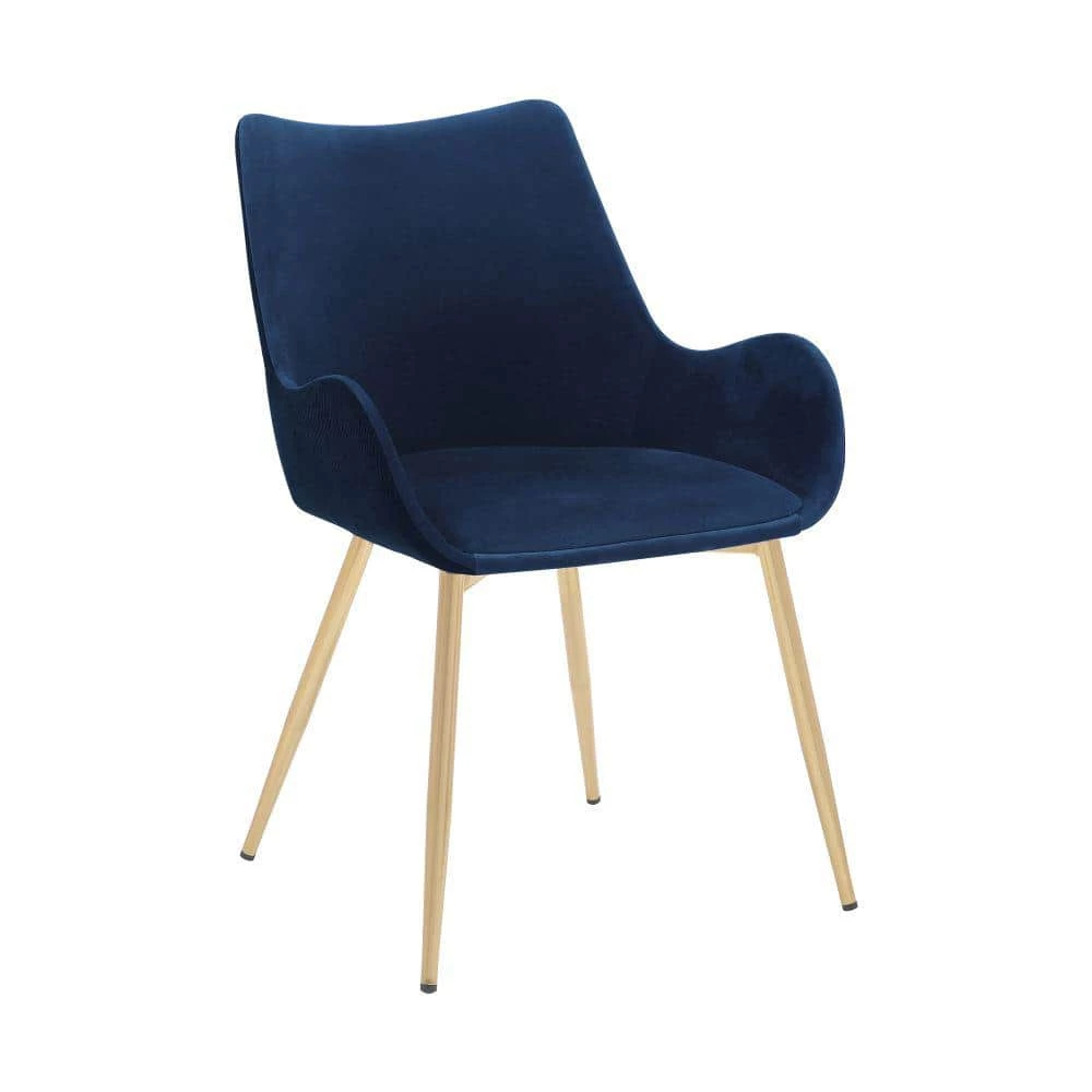 Blue Dining Chair with Sloped Arms and Metal Legs by Benjara 1 Blue Dining Chair with Sloped Arms and Metal Legs by Benjara