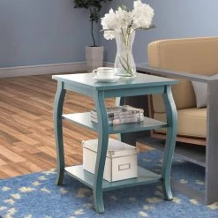 Becci 18 in. W Teal Rectangle Wooden Top End Table by Benjara -Cheap Benjara Store blue benjara end side tables bm154584 31 1000