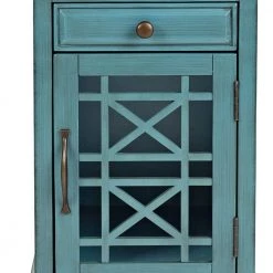 Antique Blue Wooden Chair Side Table With Hidden Power Charger by Benjara -Cheap Benjara Store blue benjara end side tables bm183987 31 1000