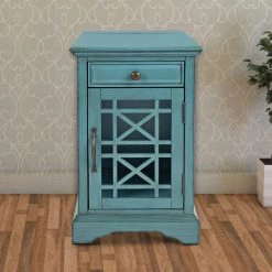 Antique Blue Wooden Chair Side Table With Hidden Power Charger by Benjara -Cheap Benjara Store blue benjara end side tables bm183987 c3 1000