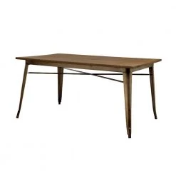 60 in. L Bronze and Brown Rectangular Top Dining Table with Sculpted Metal Legs by Benjara