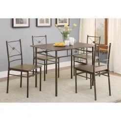 5-Piece Rectangular Wooden Top Bronze Armless Chair Ironlike Dining Set by Benjara -Cheap Benjara Store bronze benjara dining room sets bm158030 31 1000