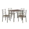 5-Piece Rectangular Wooden Top Bronze Armless Chair Ironlike Dining Set by Benjara