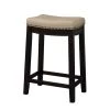 26.18 in. H Brown and Beige Fabric Upholstered Counter Stool with Nail head Trim by Benjara