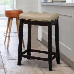 26.18 in. H Brown and Beige Fabric Upholstered Counter Stool with Nail head Trim by Benjara -Cheap Benjara Store brown and beige benjara bar stools bm16841 c3 1000